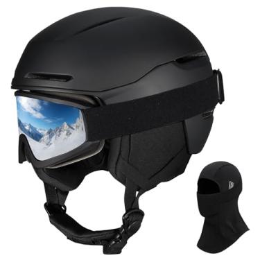 Imagem de VCOROS Capacete de esqui capacete de snowboard para adultos e jovens (óculos de esqui preto fosco (máscara de esqui), grande)