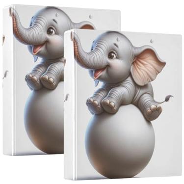 Imagem de Fichário de três anéis com bola de equilíbrio de elefante, 3 polegadas, 200 folhas, fichário fofo para prancheta, anel redondo, 31,5 x 27 x 6 cm, pacote com 2