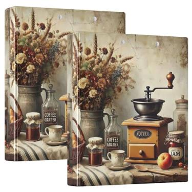 Imagem de Máquina de café personalizada para cozinha vintage, 3 anéis, fichários de 3 cm, comporta 200 folhas, anel redondo, fichário de apresentação, 31,5 x 27 x 6 cm, pacote com 2