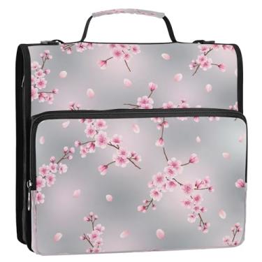 Imagem de Bolsa organizadora de fichário com zíper de flores de cerejeira floral rosa com alça de ombro, 3 anéis de 3 anéis para documentos escolares ou de escritório