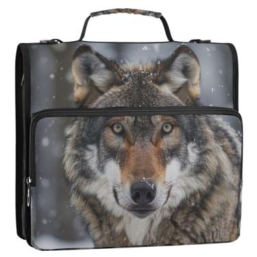 Imagem de Fichários coloridos de 3 anéis, anel D de 3,8 cm, organizador de zíper para lobos da neve, vários bolsos, pastas grandes com alça bolsa escolar