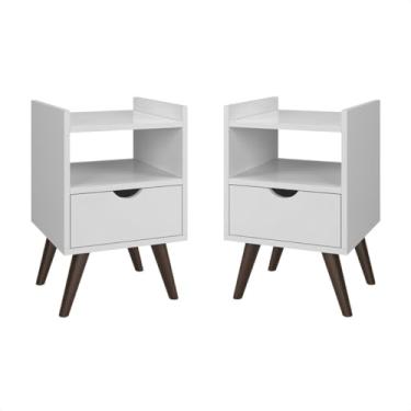 Imagem de Mesa de Cabeceira com Gaveta e Nicho Retrô Alice - Criado Mudo Usinado 34x33x50cm, Design Elegante e Funcional(Alice Branco)