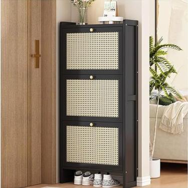 Imagem de LOERSS Armário de sapatos moderno, armário de vime independente para armazenamento de entrada, organizador fino de sapato, 1 camada de sapato para tênis, sapatos de couro, salto alto, chinelo (120 x