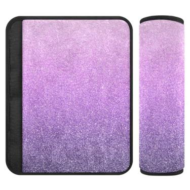 Imagem de Pin'k Almofada de cinto de segurança roxa com glitter em flanela de poliéster macio, almofada de ombro ajustável para cinto de segurança, almofadas de alça de assento de carro para meninas