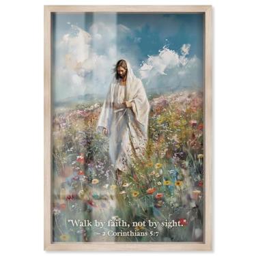 Imagem de Walk By Faith Shadowbox Impressão Jesus Wall Art por Art Remedy, moldura loira, 43 x 63 cm