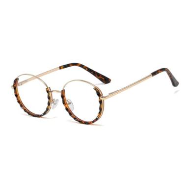 Imagem de HCPIHF Óculos redondos transparentes, armação meia-redonda feminina (transparente leopardo)