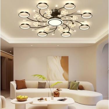 Imagem de Luminária de teto LED em formato de estrela, com intensidade regulável, ideal para salas de estar. Luminária de teto moderna com anel dourado e controle remoto. Luminária de embutir para qua