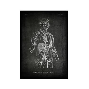 Imagem de Arte vintage de anatomia humana – pintura em tela de educação médica esqueleto humano gaiola cérebro coração anatomia pôster para decoração de casa de clínica hospitalar (SKU4,20.3x30.5 cm = (20 x 30