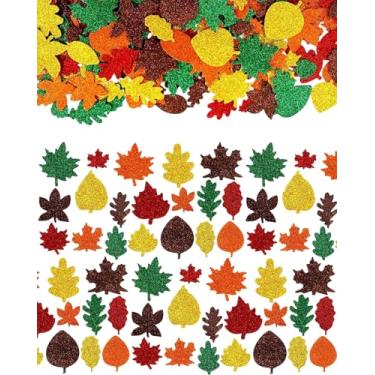 Imagem de 300 peças de adesivos de espuma de folha de outono a granel para artesanato, etiqueta de presente autoadesiva de outono com glitter para fazer cartões, scrapbook, enfeite de Halloween, decoração de