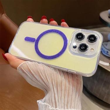 Imagem de Capa Aurora Glitter para iPhone 15 14 13 16 Pro Max Plus 12 11, capa acrílica transparente com efeito degradê e cores vibrantes (para iPhone 14/Roxo)