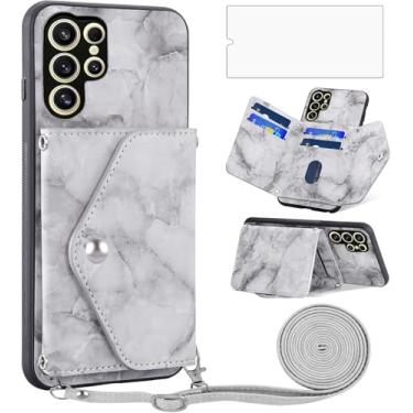 Imagem de Asuwish Capa de telefone para Samsung Galaxy S25 Edge capa carteira com protetor de tela de vidro temperado e alça transversal cordão mármore suporte para cartão de crédito acessórios para celular