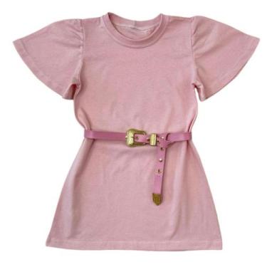 Imagem de Vestido Infantil Camisão Básico Mini Diva Com Cinto Blogueirinha, Rosa