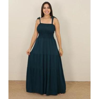 Imagem de Vestido Longo Lastex Feminino Moda Evangélica Alça Amarrar Soltinho Mo