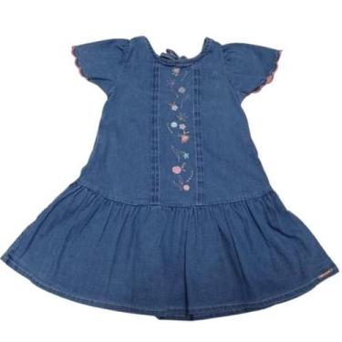 Imagem de Vestido Bebê Menina Luxo Jeans Bordado Festa Paraiso 15500, Jeans, G (