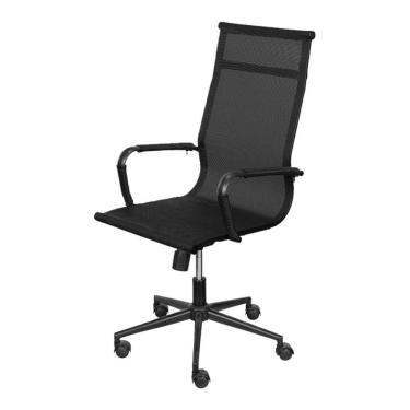 Imagem de Cadeira Escritório Giratória Alta Presidente Or Design Tela Mesh Preta Aço Preto Base Rodízio Preto