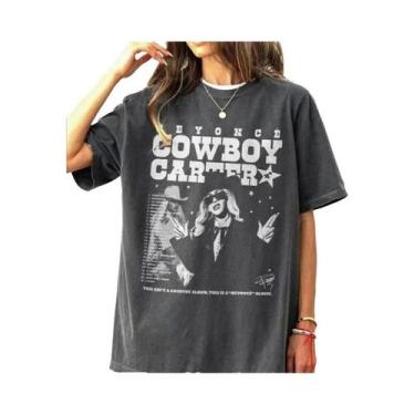 Imagem de Camiseta Retro De Algodão Preta De Manga Curta Beyonce Cowboy Carter T