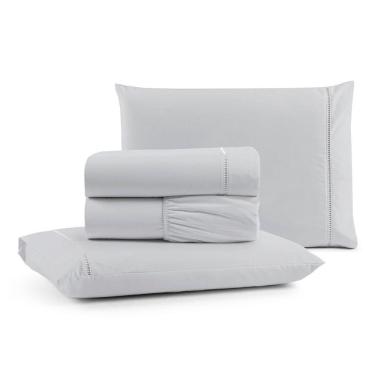 Imagem de Jogo Cama Lençol Bali King Percal 180 Fios 100% Algodão Ponto Palito 4 Peças - Cinza