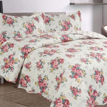 Imagem de Kit Cobre Leito Colcha Mix King Estampado Dupla Face Floral 3 Peças - Maracris