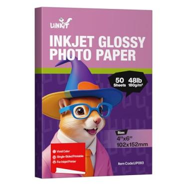 Imagem de Uinkit Papel fotográfico brilhante branco brilhante de um lado - 4 x 6 polegadas 180 g/m², 50 folhas de papel para jato de tinta de tinta seca instantânea, resistente a arranhões, impressão de fotos