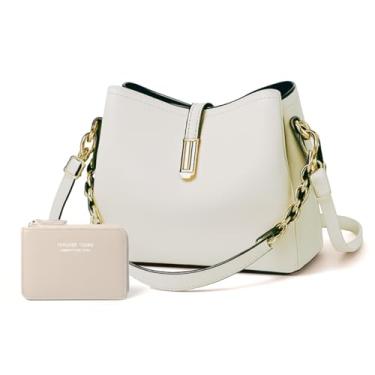 Imagem de Bolsa Feminina Couro Plutônio Bolsa de Ombro Mão Transversal para Uso Diário Luxo Bolsa de Mão Multicamadas Tamanho Médio Moderna (Off White + Carteira)