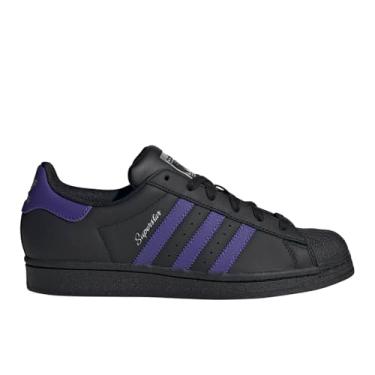 Imagem de adidas Tênis feminino Superstar listrado com cadarço casual - preto, roxo, Preto, 36