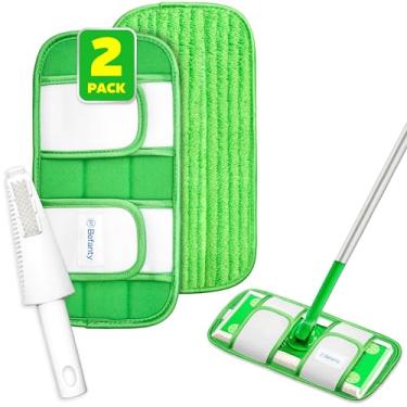 Imagem de Pacote com 2 almofadas de esfregão de microfibra reutilizáveis, compatíveis com Swiffer Sweeper, panos laváveis na máquina, refis para limpeza de todos os pisos, gancho e laço, secagem úmida - 25,4 cm