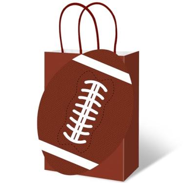 Imagem de JarThenaAMCS 16 peças de sacos de papel de futebol com alças marrom bola esportiva doces sacos de presente para aniversário chá de bebê lembrancinhas suprimentos