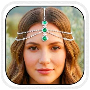 Imagem de Brishow Corrente de cabeça de ouro com strass para casamento, tiara de testa de cristal rave, acessórios de cabelo para mulheres, One Size, 80% vidro, 20% liga