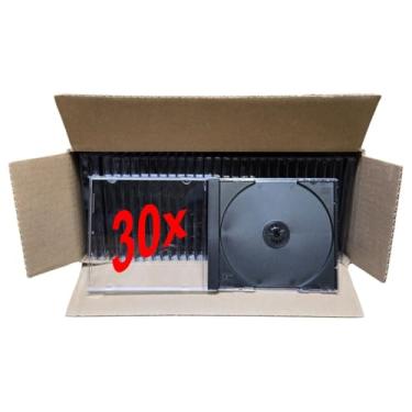 Imagem de Estojos de joias transparentes de disco padrão, bandejas pretas com clipes de inserção, comporta um CD/DVD/Blu-Ray, pacote com 30 (caixa)