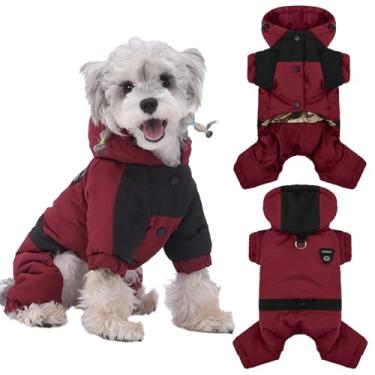 Imagem de Duuclume Casaco quente para cães com capuz, à prova d'água, à prova de vento, jaqueta de corpo inteiro para cães, roupa de neve ajustável para clima frio (vermelho, P)