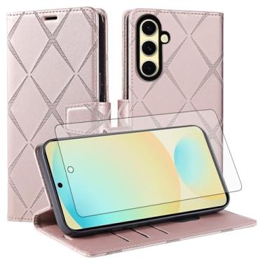 Imagem de Asuwish Capa de telefone para Samsung Galaxy S24 FE 5G capa carteira com protetor de tela de vidro temperado PU couro sintético flip porta-cartão de crédito com suporte celular S 24 EF AI S24FE 24S