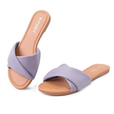 Imagem de FITORY Sandálias rasteiras femininas modernas com chinelos de couro macio para o verão tamanho 6-11, Lilás, 41