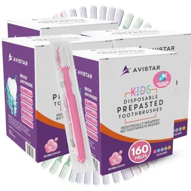 Imagem de 160 escovas de dentes descartáveis pré-coladas embaladas individualmente - escovas de dentes descartáveis pré-coladas de uso único com pasta de dente embutida - Escova de dentes sem água para viagens