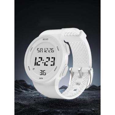 Imagem de Relógio digital WatWomen Ches Sports, impermeável, versátil, relógio de pulso com visor digital com luz noturna LED, alarme de data, cronômetro para homens e mulheres, Branco 1