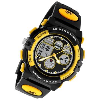 Imagem de ZJchao Relógio de Pulso Digital de Quartzo para Crianças, Meninos, Meninas, Esportes Ao Ar Livre, Alarme, Led, Choque Luminoso, Pulseira Pu, Relógio Infantil (Amarelo)
