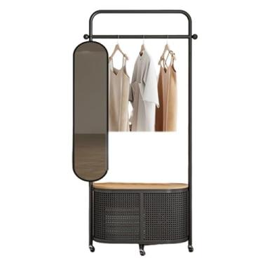 Imagem de Espelhos de comprimento total, cabideiro, espelhado, chão, quarto, cesta de armazenamento, cesta de armazenamento, suporte de roupas, espelho de corpo inteiro (preto)