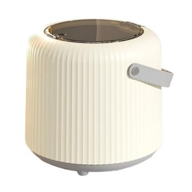 Imagem de KHUTRW3D Lixeira de mesa pequena com tampa tipo prensa, cesto de lixo de bancada redondo com balde interno e alça para mesa de centro, mesa de cabeceira, lixeira superior (branco creme)