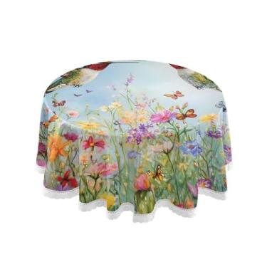 Imagem de Qilmy Toalha de mesa redonda de palmeira de treliça verde, 152 cm, resistente à água, à prova de derramamento, capa de mesa grande para jantar de reunião de família em ambientes internos e externos