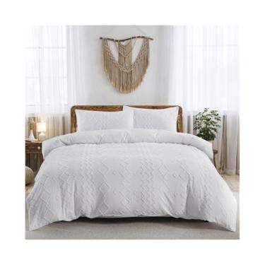 Imagem de x3anggyt5 Conjunto de cama boho para todas as estações, conjunto de capa de edredom tufado geométrico chique de 2/3 peças, edredom não incluído (branco, solteiro da UE (135 x 200 cm))