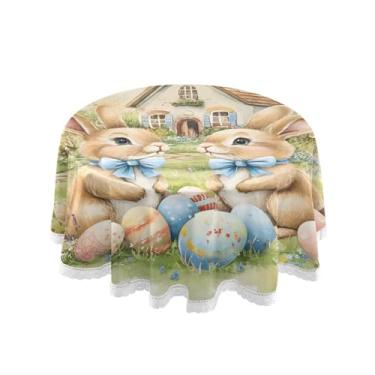 Imagem de Qilmy Toalha de mesa redonda de palmeira de treliça verde, 152 cm, resistente à água, à prova de derramamento, capa de mesa grande para jantar de reunião de família em ambientes internos e externos