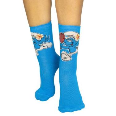 Imagem de Meia Infantil Smurfs Cano Alto Trifil Escola Frio Inverno Algodão, Azu