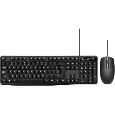 Imagem de Teclado e mouse com fio, teclado com 104 teclas com teclado numérico, indicadores de LED, ergonômico, confortável para tocar e ligar para Windows/Mac/PC; capa quadrada (preto)