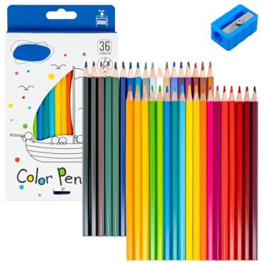 Imagem de Ouksma Conjunto de lápis de cor com apontador, lápis de cor de núcleo macio para livros de colorir adultos, desenho de artista, esboço, mistura, sombreamento, camadas e materiais de arte (36 cores)