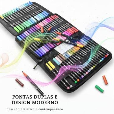 Imagem de Kit Conjunto Marcadores Canetinha Dupla Ponta para Crianças, Journalin