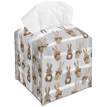 Imagem de Porta-caixa de lenços de coelhinho da Páscoa - Capa de caixa de lenços de couro de coelho organizador decorativo para banheiro, cozinha, quarto, carro, bancada, mesa de cabeceira - decoração de casa