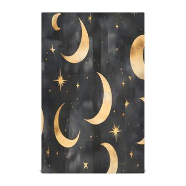 Imagem de xigua Conjunto de 1 panos de prato de cozinha de luas e estrelas de folha dourada, toalhas de cozinha macias e altamente absorventes de secagem rápida para limpeza de pratos e limpeza à mão, 71 x 45