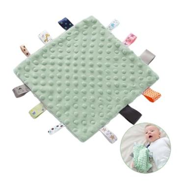Imagem de Yufiova Cobertor de Segurança para Bebês Cobertor Macio e Sensorial Calmante Cobertor Infantil Apaziguar Toalha Baby Loveys para Meninos com Etiquetas Coloridas (Verde Menta)