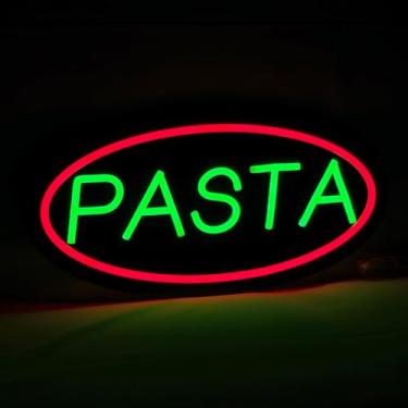 Imagem de Placa LED neon para massas, 40,6 cm x 20,3 cm, placas de negócios para loja de massas, restaurante italiano, cafés bistrô trattoria, mercado de alimentos, placa traseira de acrílico preto, fácil