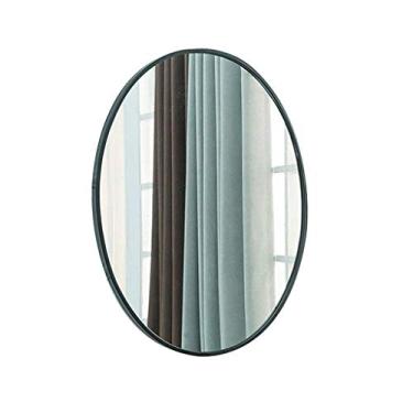 Imagem de Espelho de maquiagem espelho de molho moldura preta espelho de parede nórdico oval espelho de maquiagem simples e moderno lavatório montado na parede espelho de pendurar espelho de beleza (cor: ouro