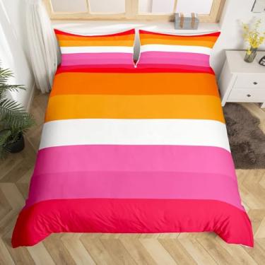 Imagem de jejeloiu Jogo de cama LGBTQ, Queen, rosa, vermelho, lésbica, para mulheres, homens, transgênero, bi, não binário, LGBT, capa de edredom respirável, macia, leve, de microfibra, arco-íris, decoração de
